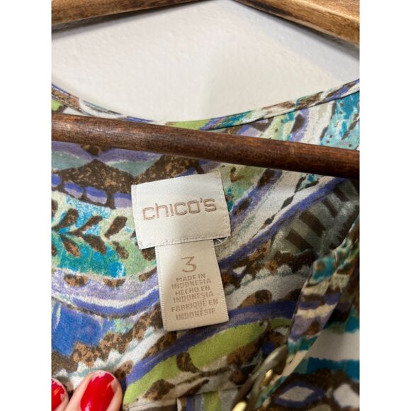 Chico's Earth Tone Popover Blouse Womens Sz XL Artsy Art to Wear Career Business - Picture 6 of 9